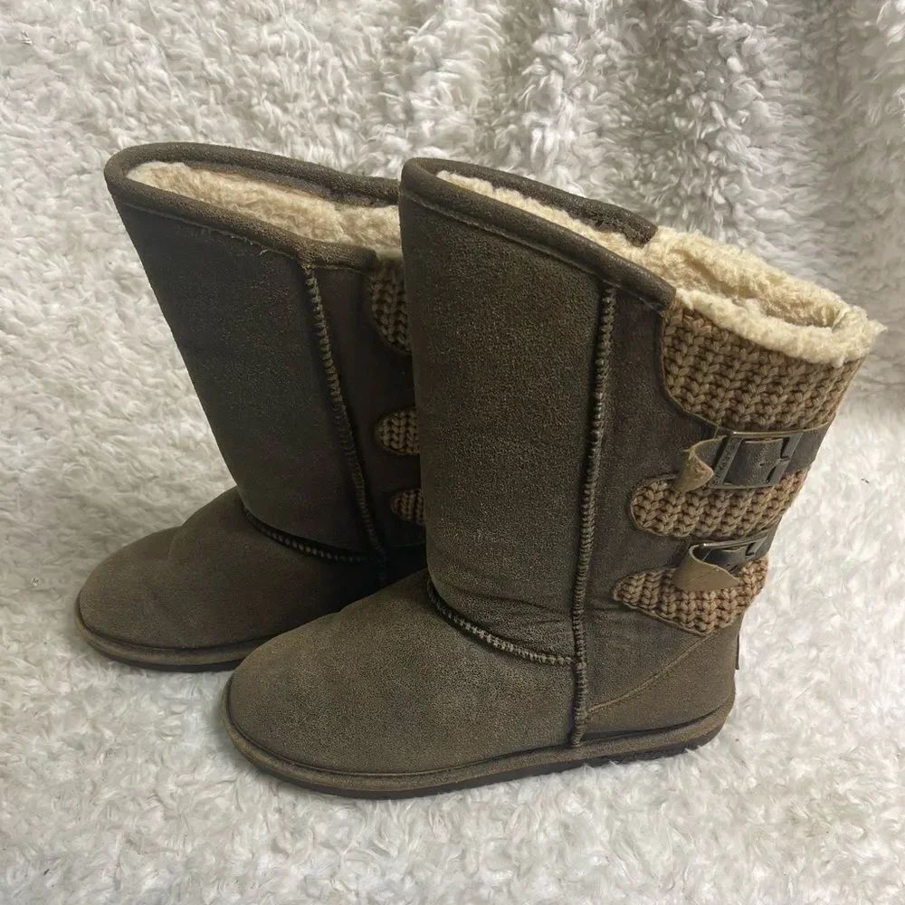 Bearpaw Chestnut Distressed Leather Suede Winter Boots wool blend lining SZ9